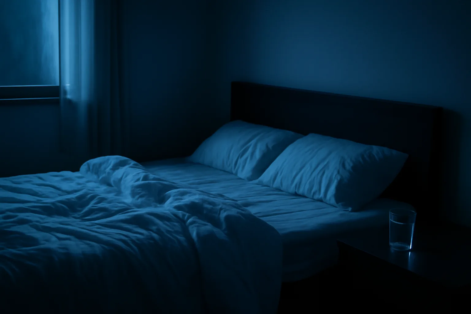 Dim bedroom at night representing sleep research comparing DSIP and GABA