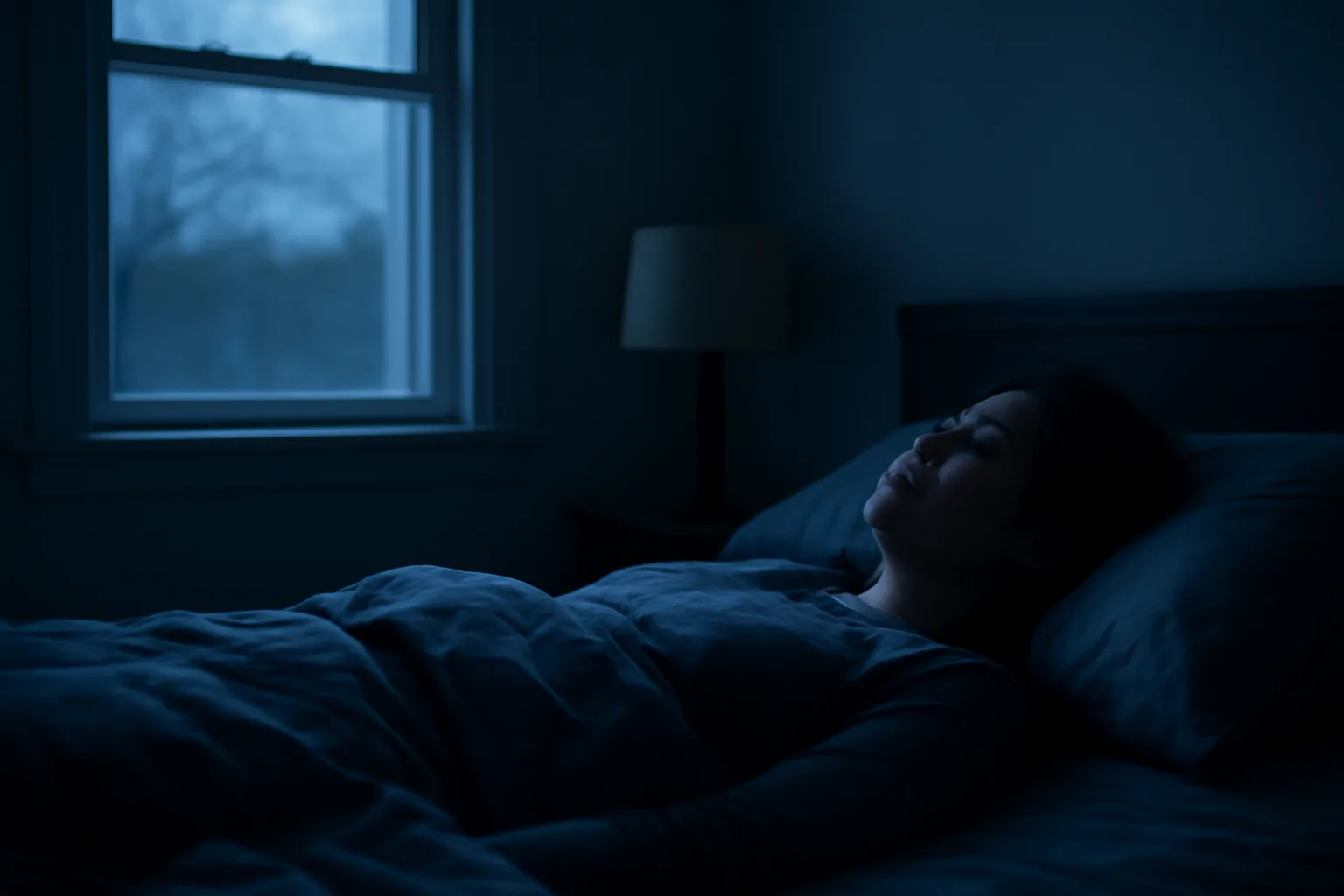 Person lying awake in dim early morning light, illustrating unresolved sleep struggles