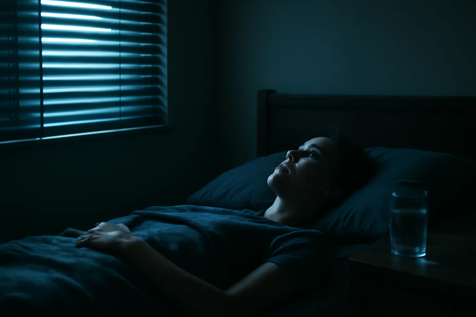 Person lying awake at night, illustrating the search for DSIP before and after sleep claims
