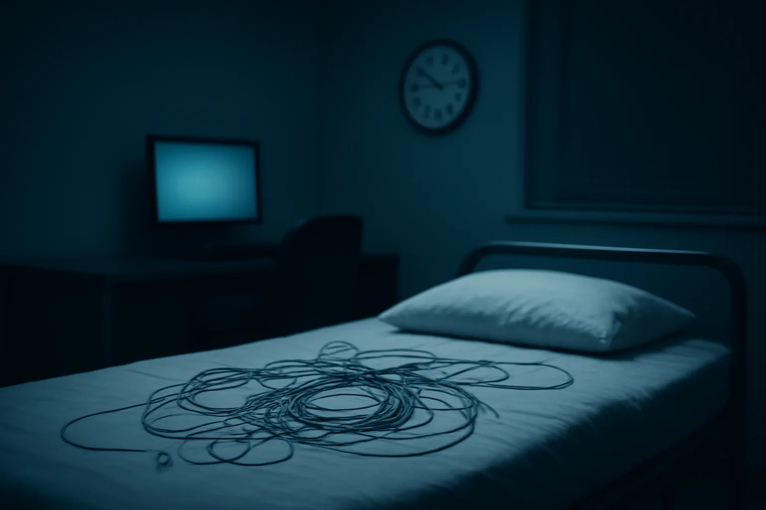 Empty polysomnography sleep lab bed representing DSIP human sleep research history