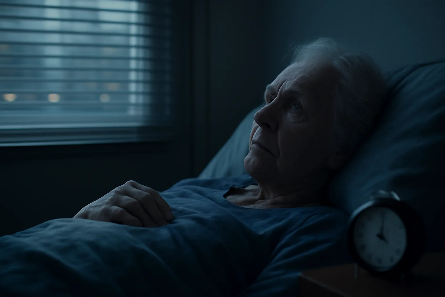 Older adult lying awake at night illustrating research on DSIP in older adults