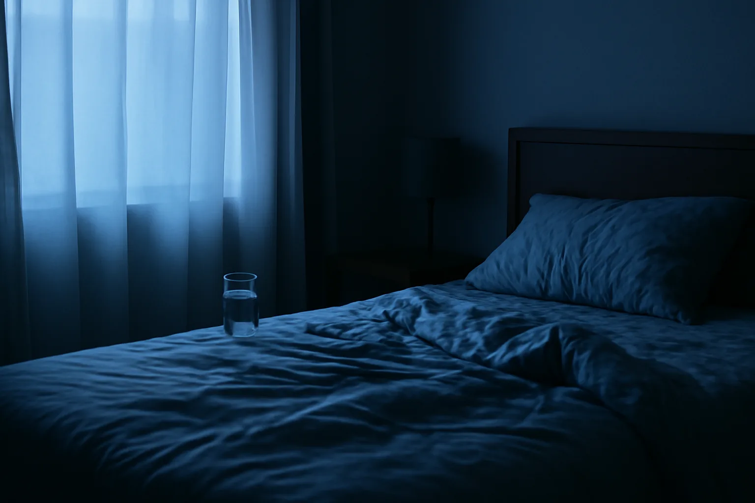 Dim bedroom at dawn representing the search for sleep solutions like DSIP