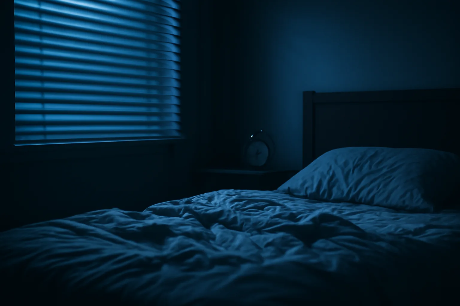 Dim bedroom at night illustrating the search for DSIP sleep research results