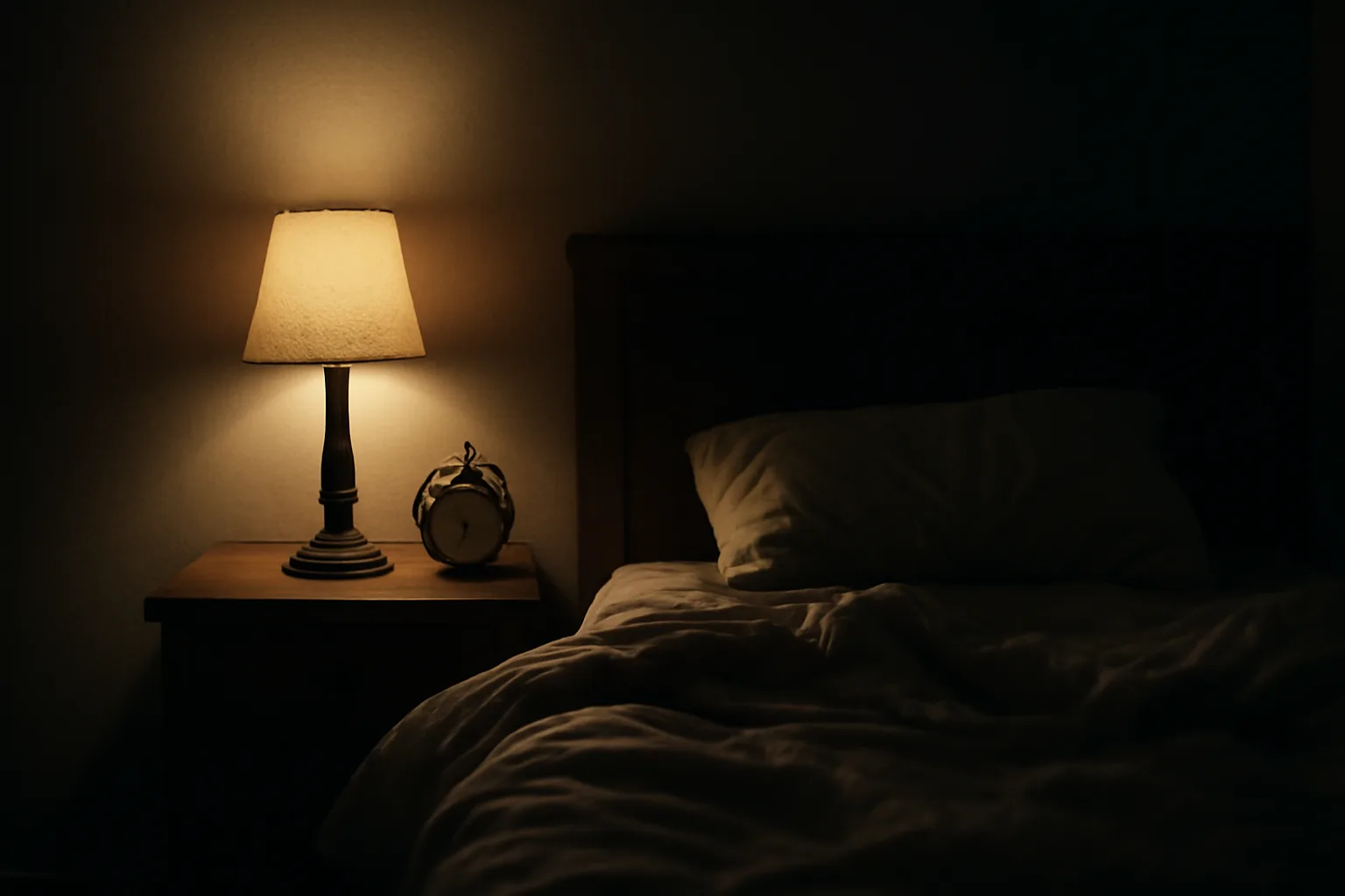 Dimly lit bedroom at night evoking questions about DSIP success rate for sleep