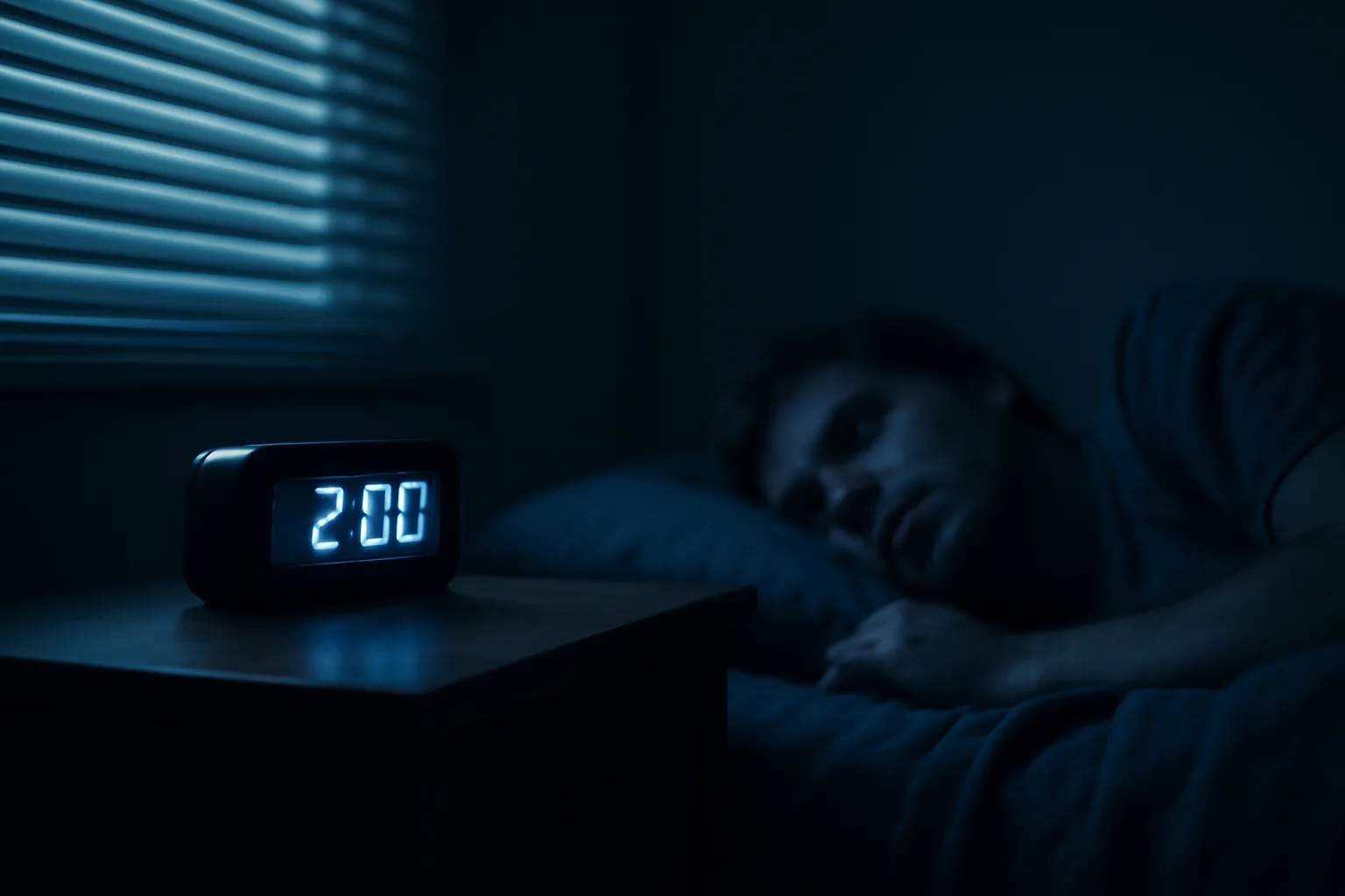 Person lying awake at night wondering how long until DSIP works