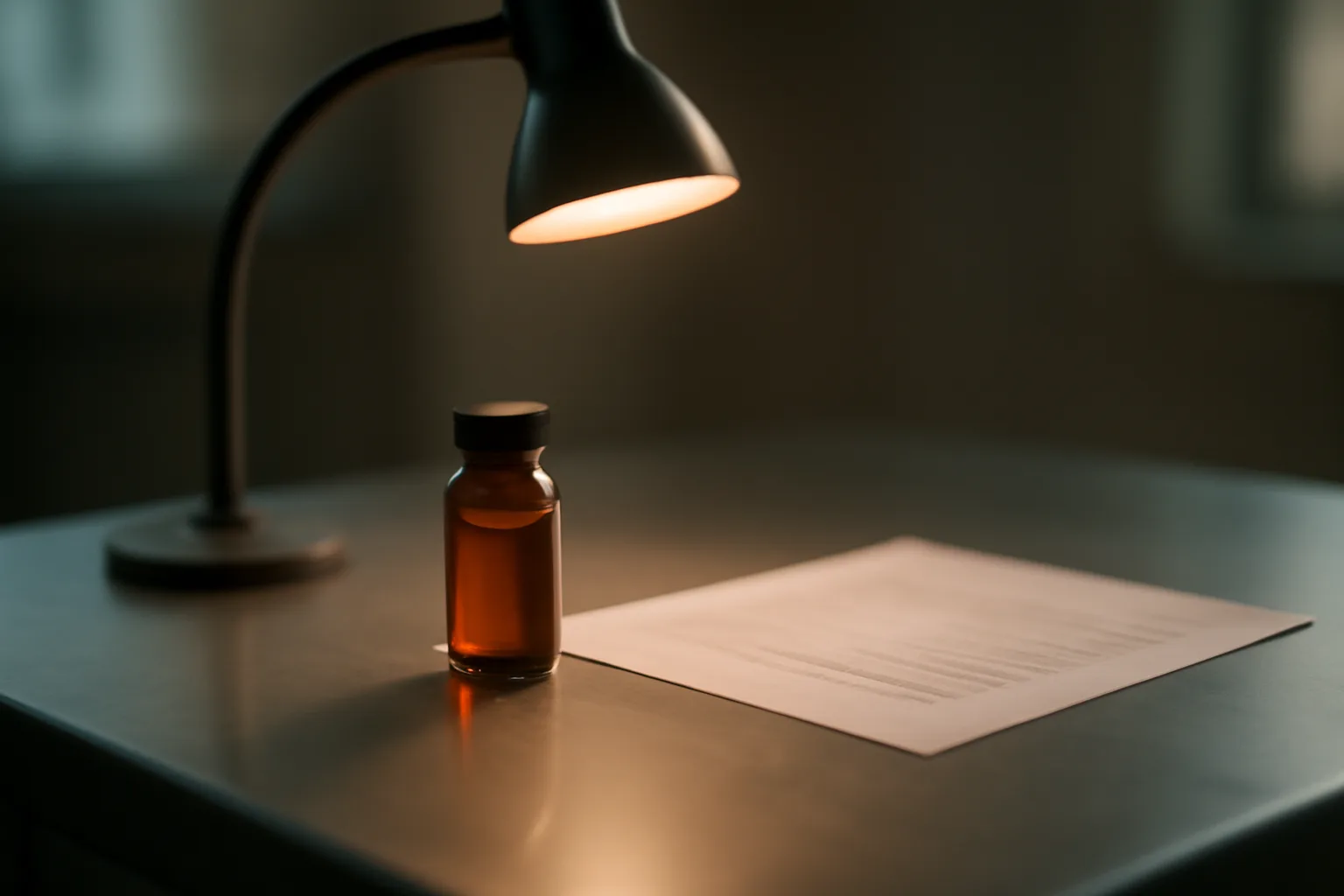 Vial and lab report on steel bench illustrating a DSIP certificate of analysis check